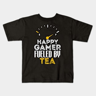 Funny Saying Happy Gamer Fueled by Tea Sarcastic Gaming Kids T-Shirt